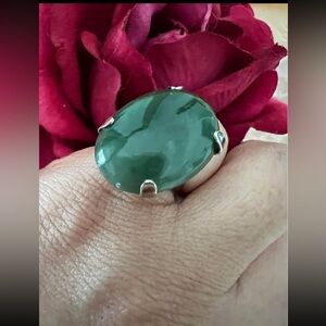 vintage jade nephrite sterling Silver Ring size 4